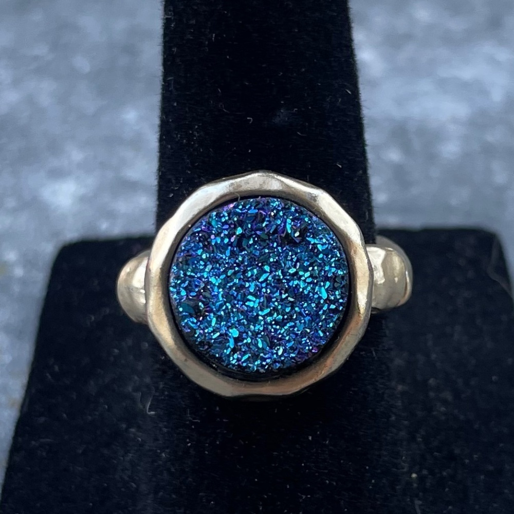 Blue Druzy expandable gold plated Ring